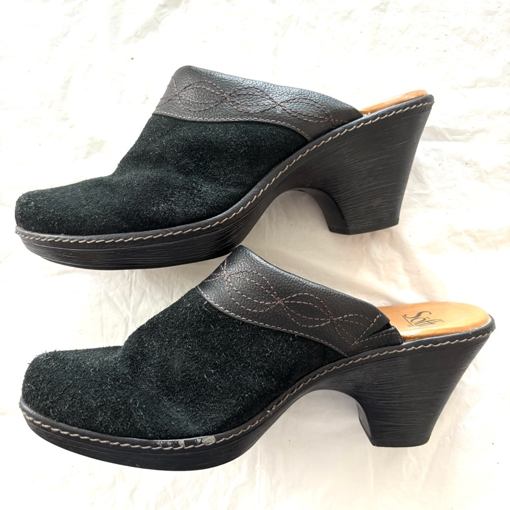 Sofft Octavia black Leather clog mules heeled SZ 9.5 Worn Once on carpet - Picture 3 of 14